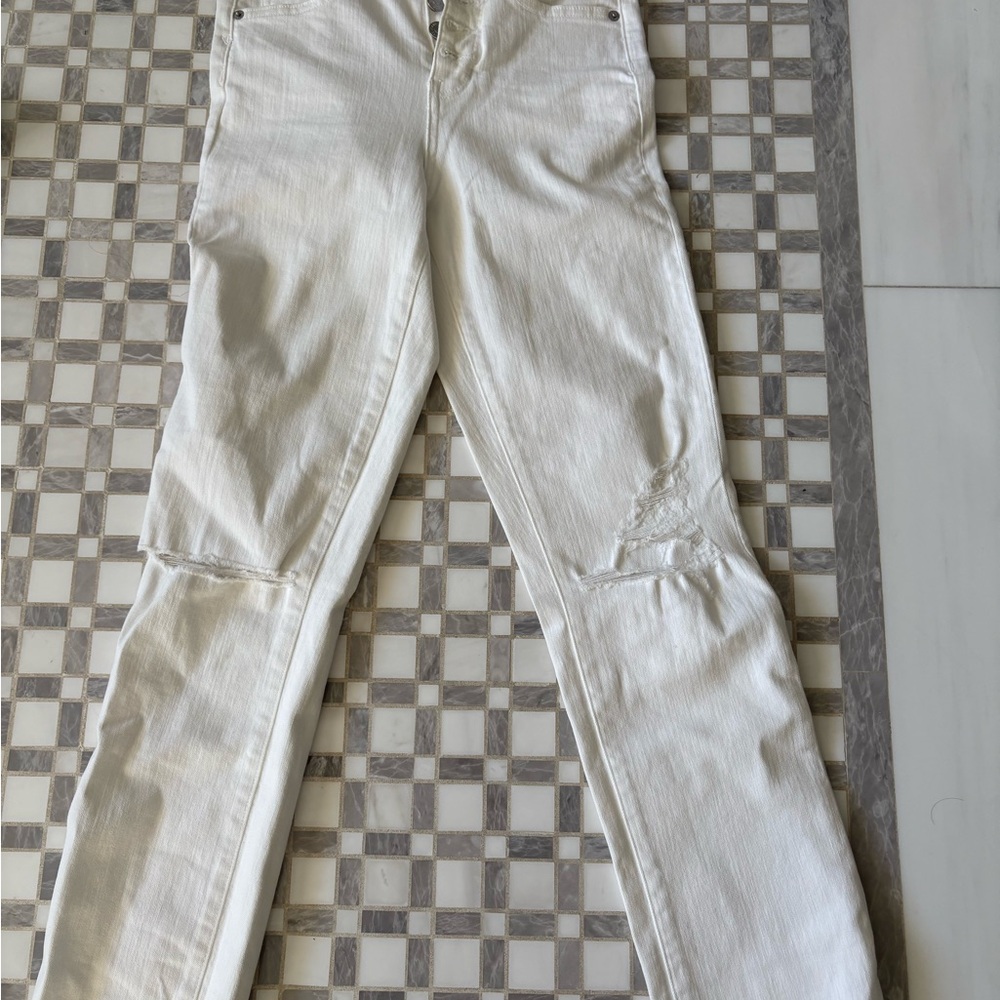 Veronica Beard White Skinny Distressed Jeans